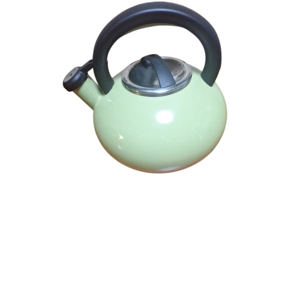 Circular Whistling Teapot,  Lime Green, Enamel on Steel.